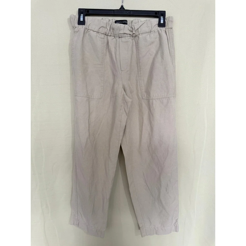Banana Republic Utility Pants Women XS Beige Linen‎ Blend Relaxed Crop Trousers